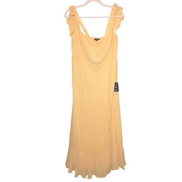 NWT Lulus Summer Invite Yellow Tie-Strap Tiered Midi Dress Size XXL Bridesmaid - Picture 3 of 10